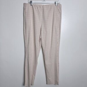 NWT J. Jill Essential Cotton Stretch Plaid Cream Multi Pants Zip Pockets Size 12